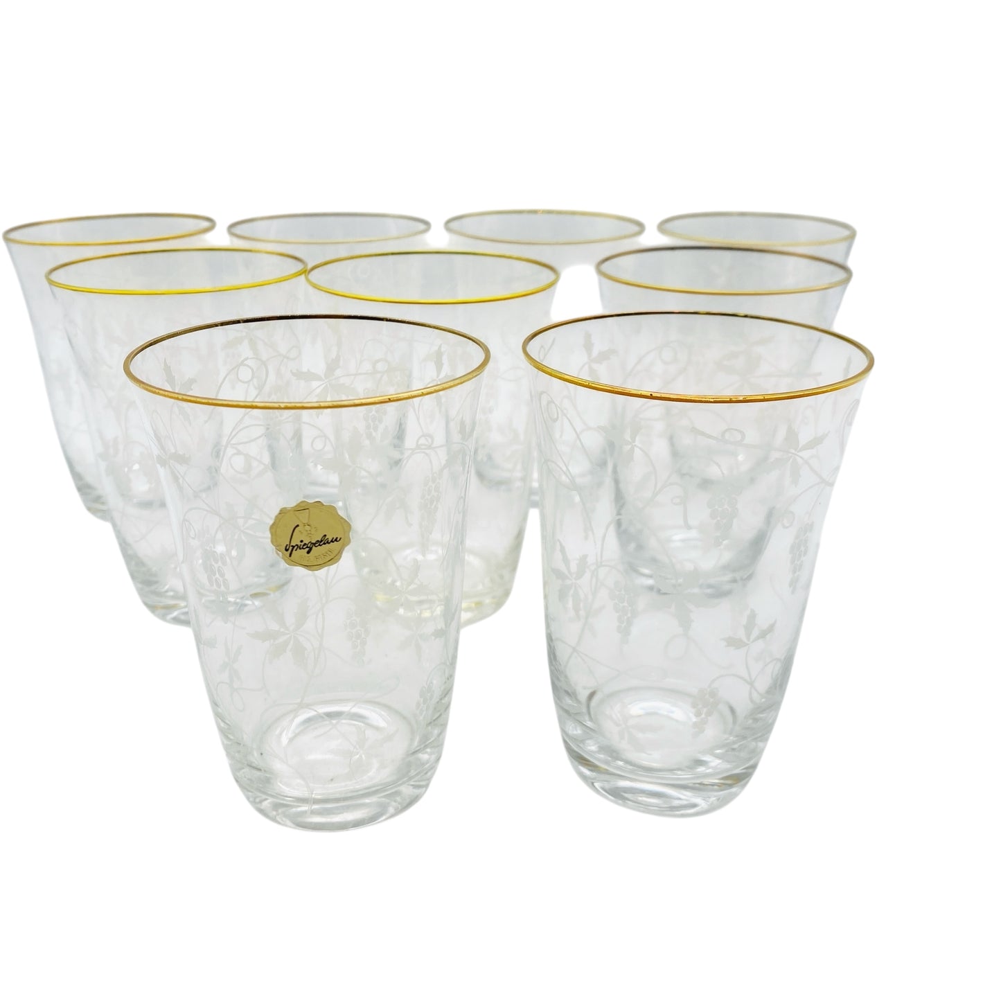 SPIEGELAU Wassergläser 9er Set Vintage 60er Jahre mit Goldrand und Weinrebendekor Glas