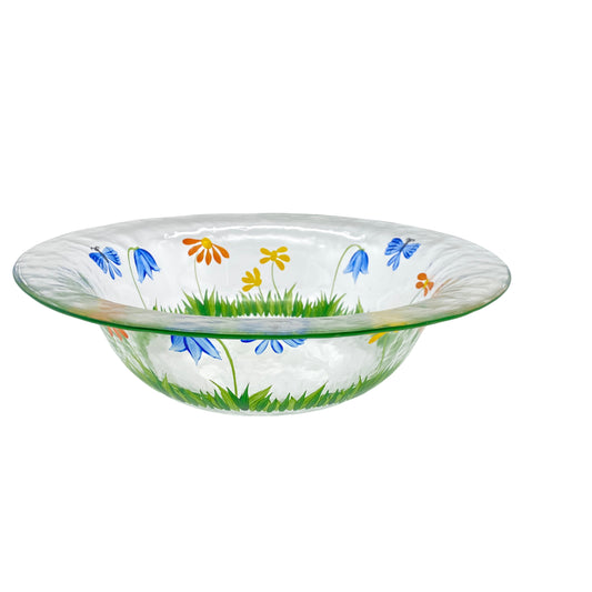 Schale Glas bemalt Blumen Blüten 70er 80er Jahre Vintage Schüssel