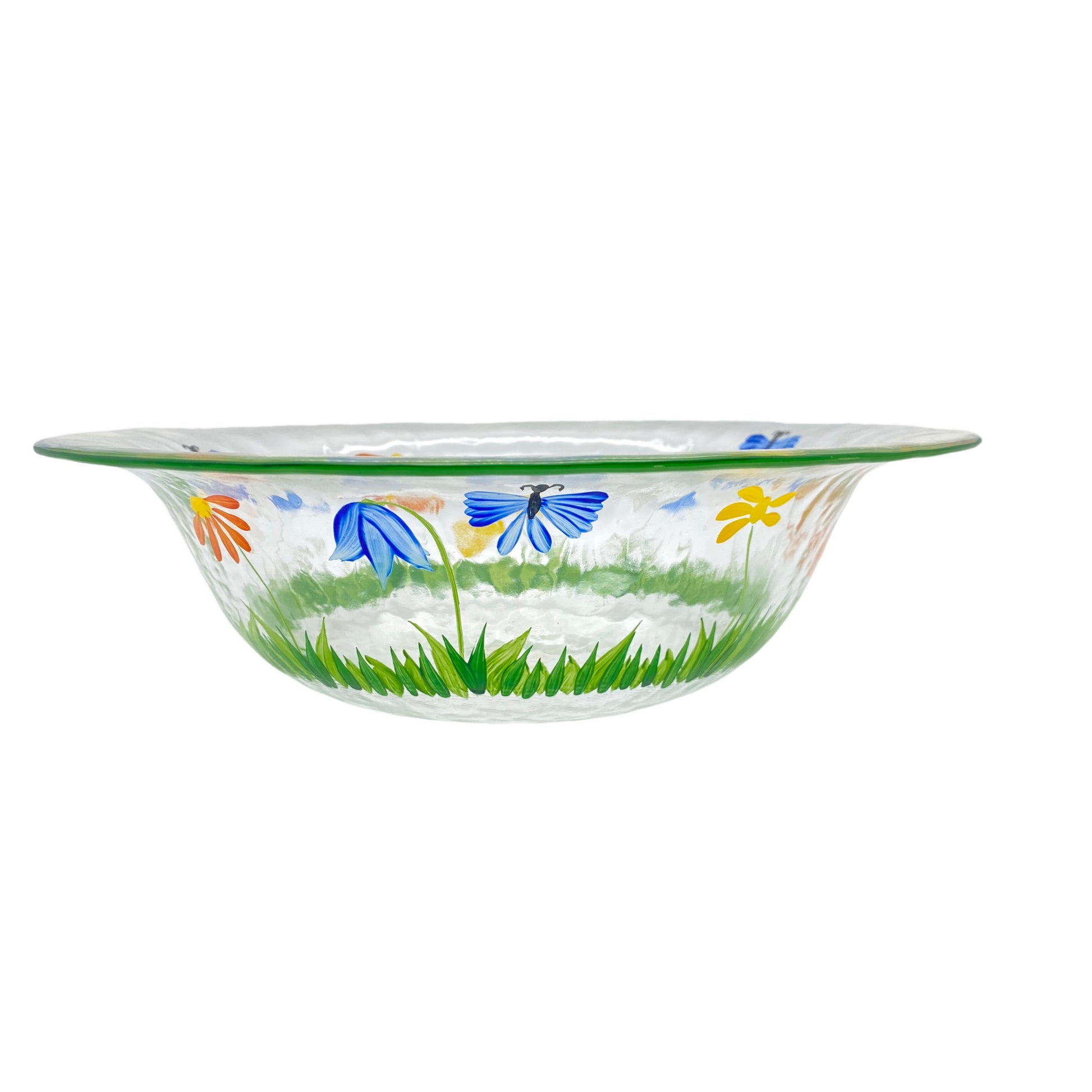 Schale Glas bemalt Blumen Blüten 70er 80er Jahre Vintage Schüssel