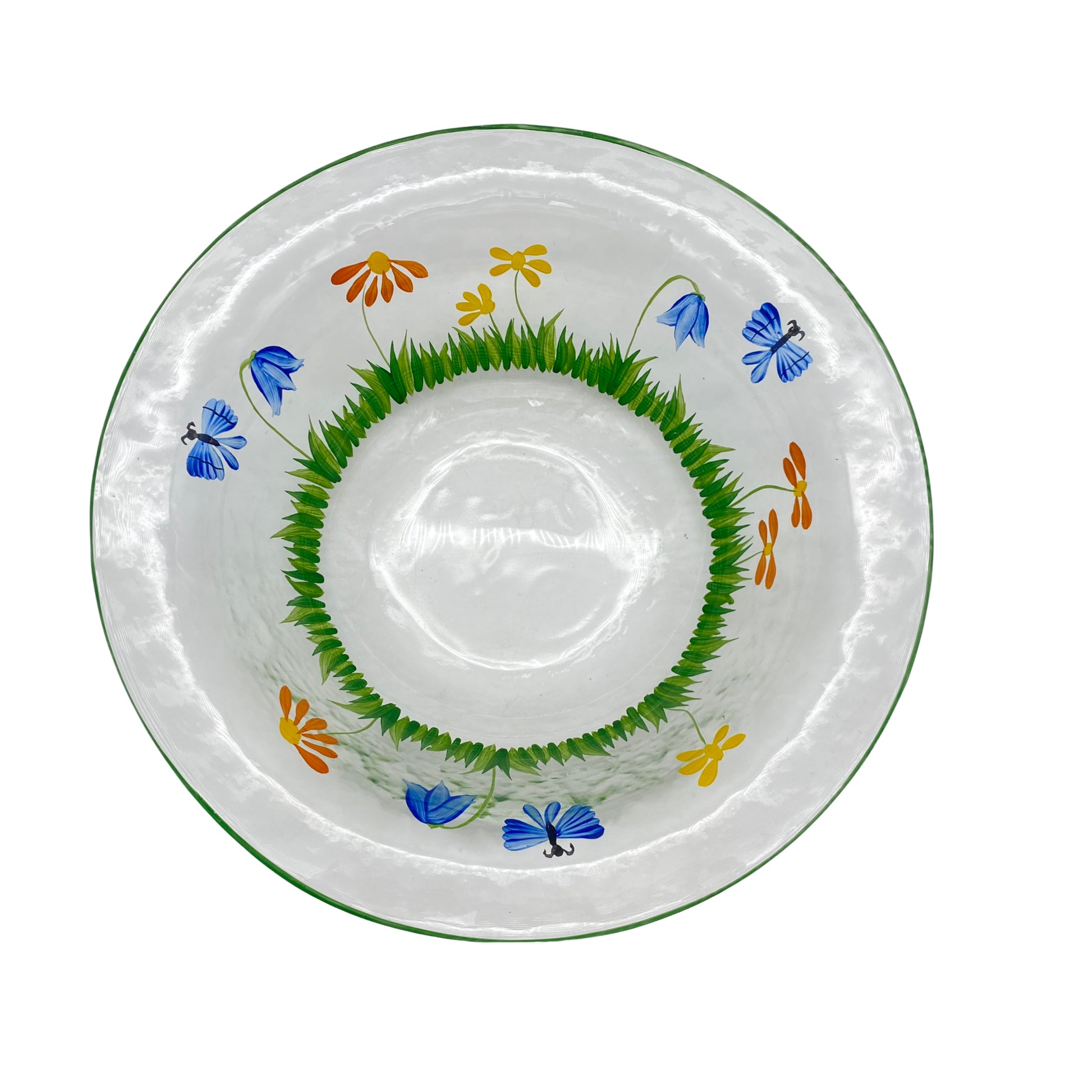 Schale Glas bemalt Blumen Blüten 70er 80er Jahre Vintage Schüssel