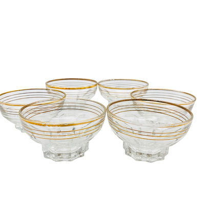 Schalen Set 70er 80er Goldrand Dessertschalen Eisschalen Glas 6er Set