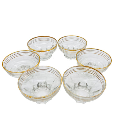 Schalen Set 70er 80er Goldrand Dessertschalen Eisschalen Glas 6er Set