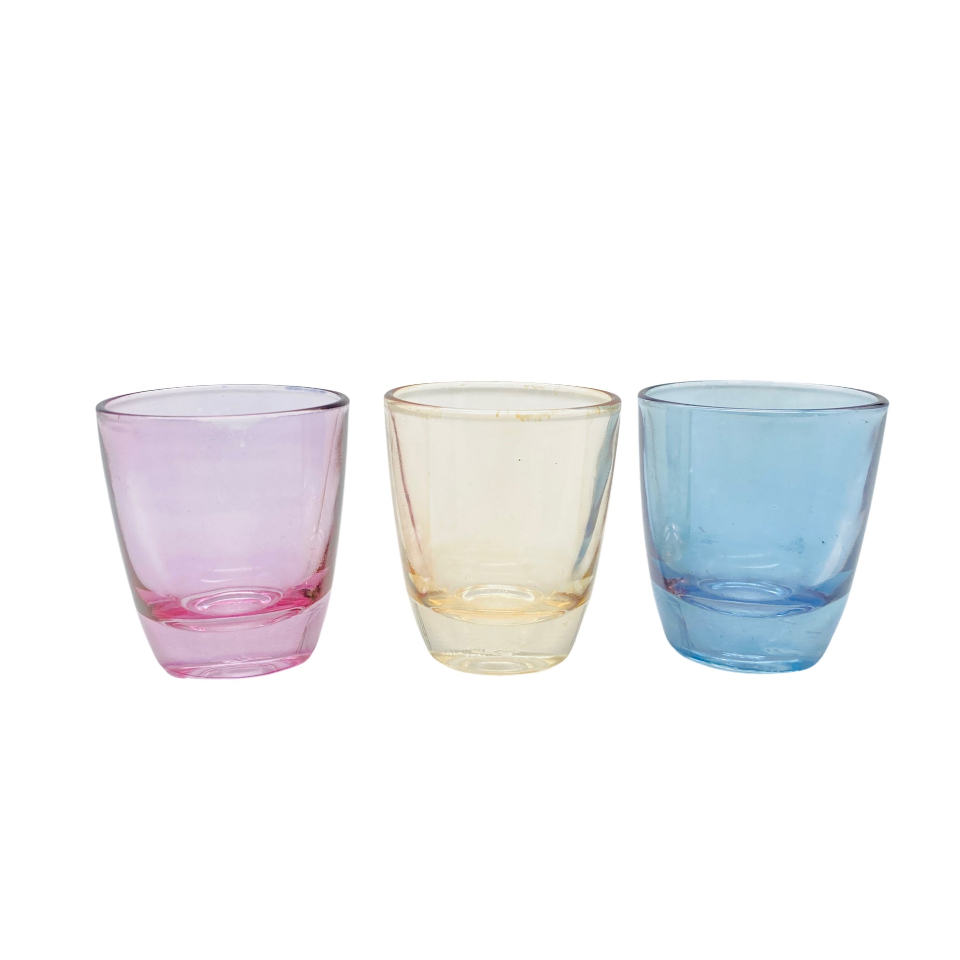 Schnapsgläser 3er Set irisierend blau lila gelb Mid Century 60er 70er Gläser