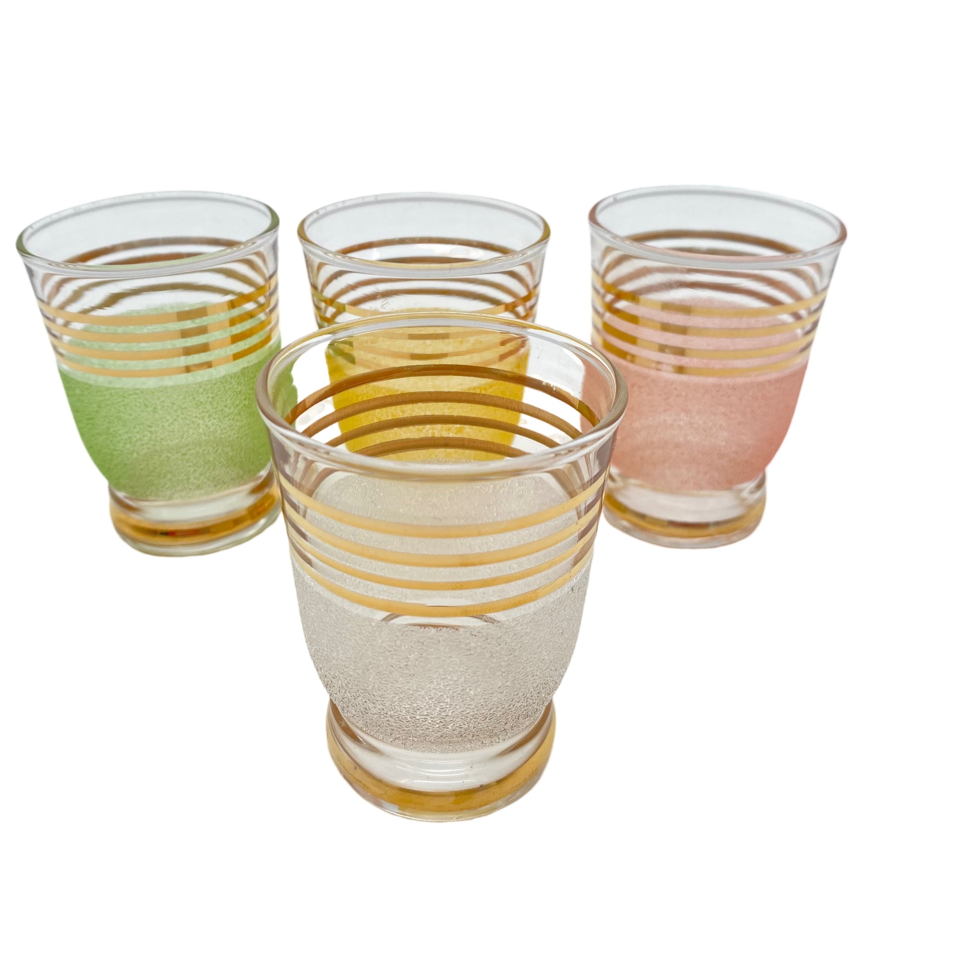 Schnapsgläser 4er Set bunt Gold Dekor 50er 60er Jahre Vintage