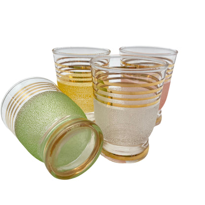 Schnapsgläser 4er Set bunt Gold Dekor 50er 60er Jahre Vintage