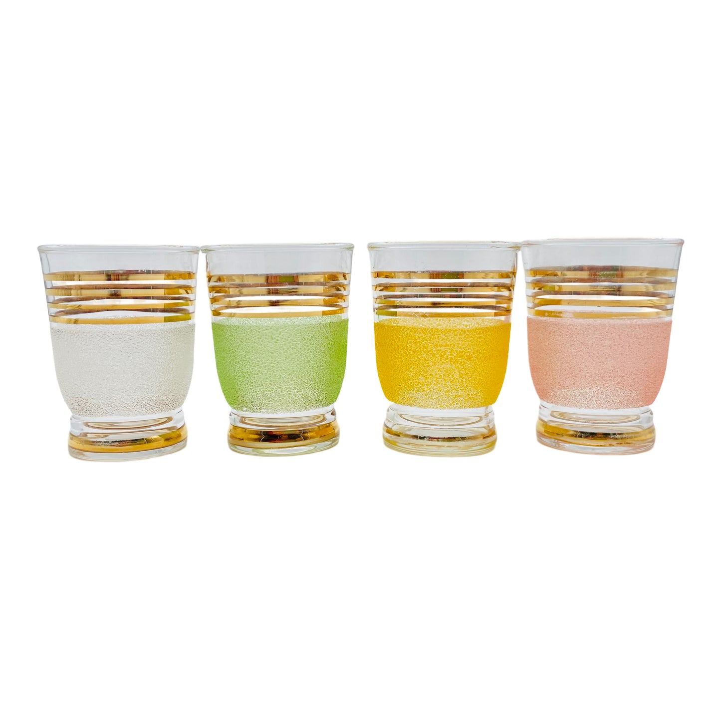 Schnapsgläser 4er Set bunt Gold Dekor 50er 60er Jahre Vintage