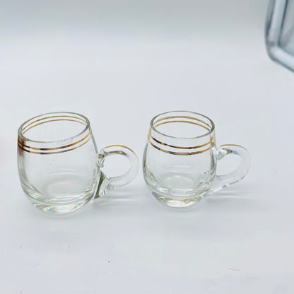 Schnapsgläser mit Tablett Halter Holz Mid Century Glas 60er Jahre
