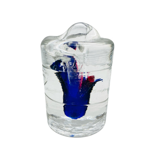 Solifleur Vase transparent blau rosa H 10 cm Blockvase schwer 60er 70er Jahre Deko