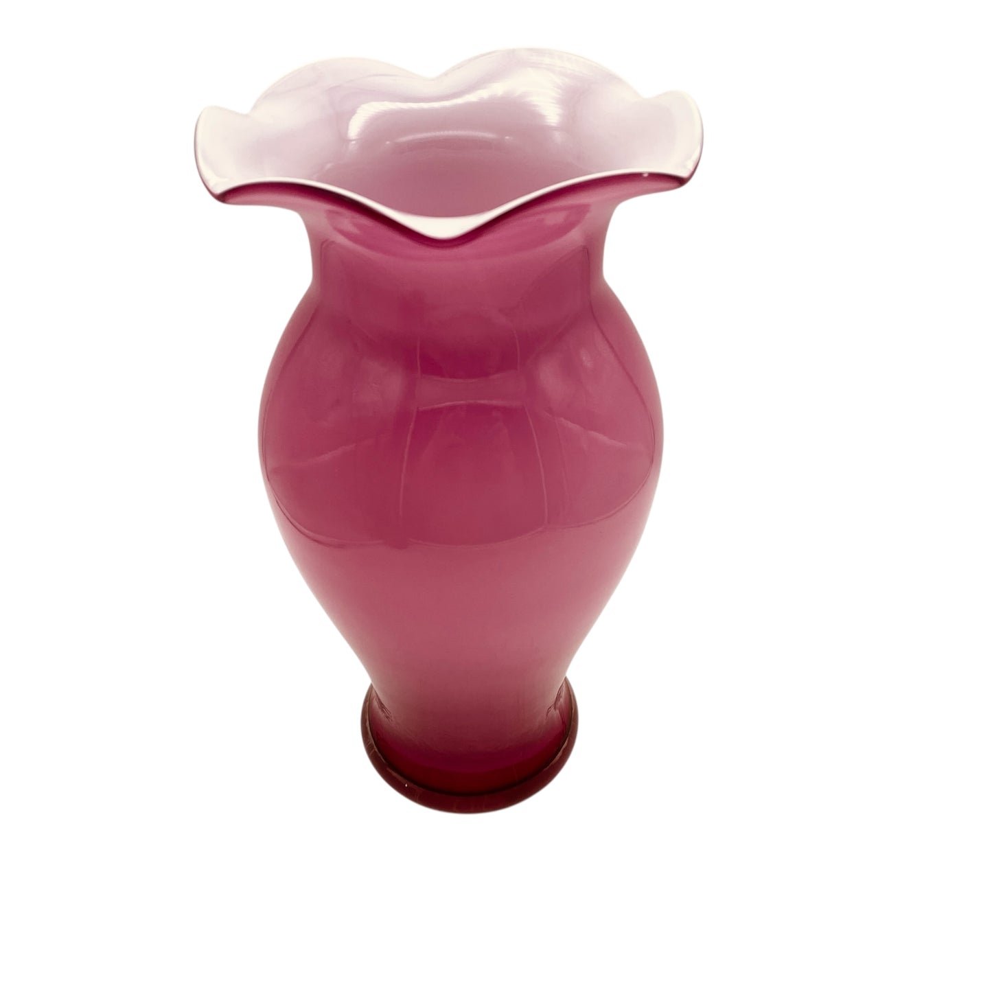 Stelvia Opalina Fiorentina Vase rosa Überfang weiß Italien Wellenrand Mid Century Dekoration