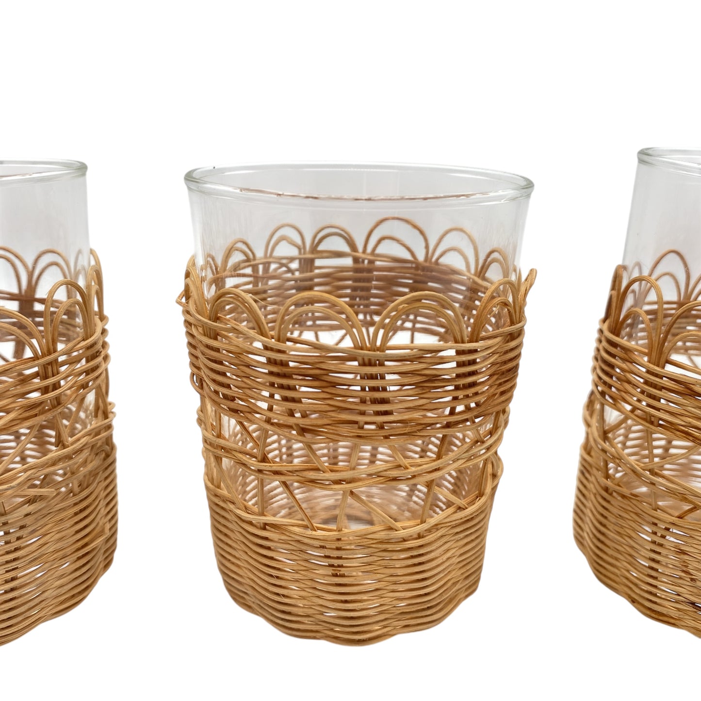 Teegläser im Halter geflochten 50er 60er Jahre 5er Set Vintage Teetassen