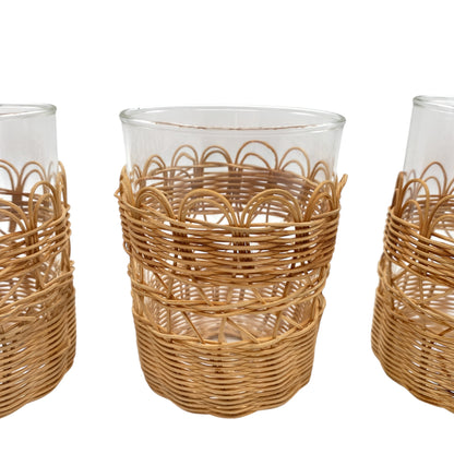 Teegläser im Halter geflochten 50er 60er Jahre 5er Set Vintage Teetassen