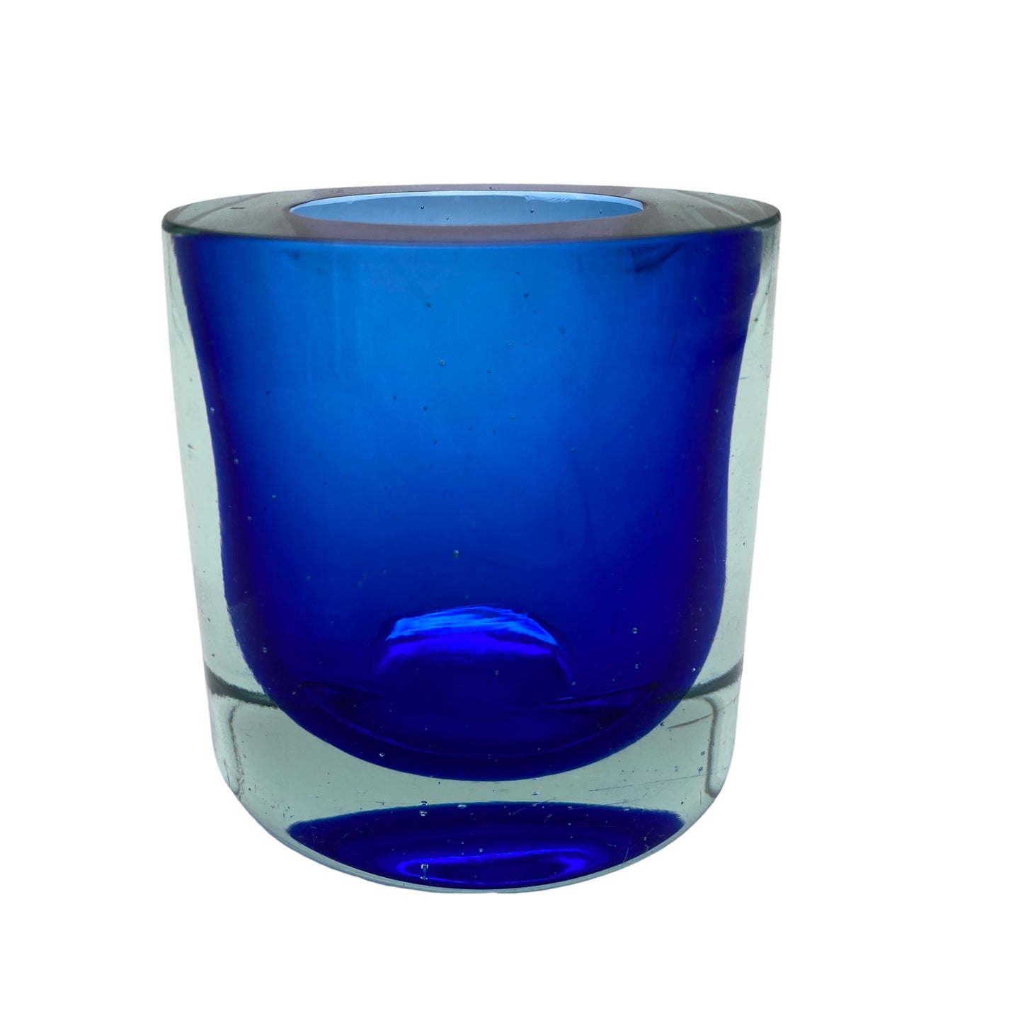 Teelichthalter Kerzenhalter Glas blau 70er 80er Vintage
