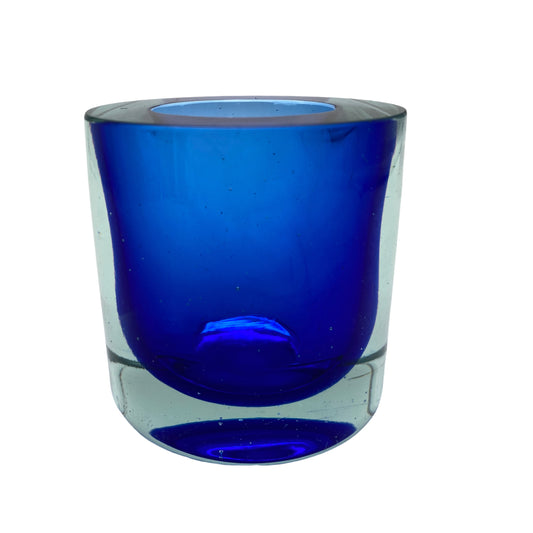 Teelichthalter Kerzenhalter Glas blau 70er 80er Vintage