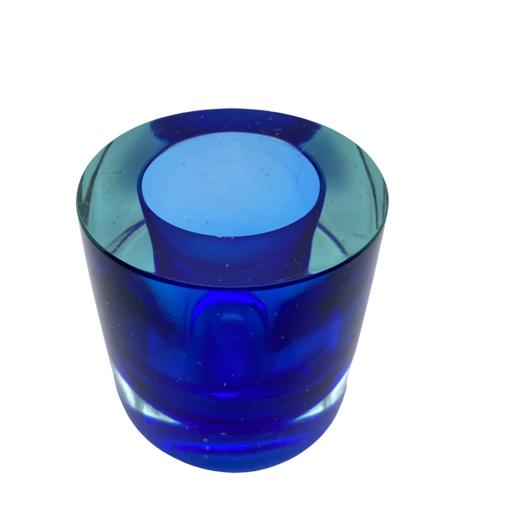 Teelichthalter Kerzenhalter Glas blau 70er 80er Vintage