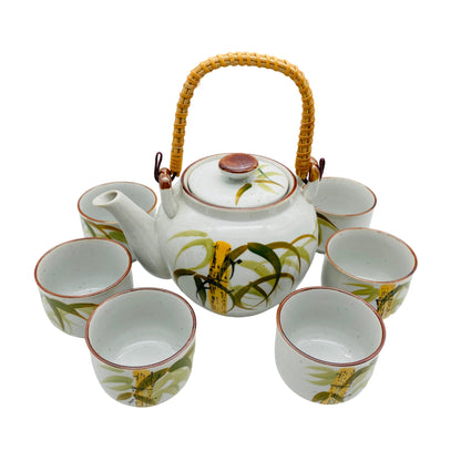 Teeservice Teekanne Teeschalen Set Porzellan asiatisches Design Vintage