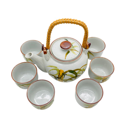 Teeservice Teekanne Teeschalen Set Porzellan asiatisches Design Vintage