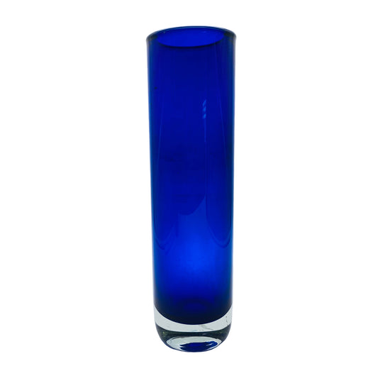 Vase Mid Century Glas blau Überfang transparent Vintage