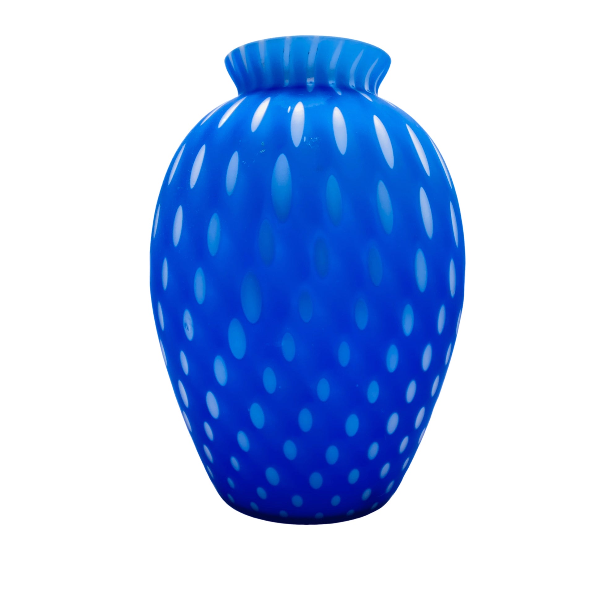 Vase blau matt satiniert Überfang weiß Italy 60er 70er Jahre