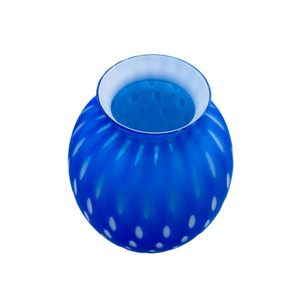 Vase blau matt satiniert Überfang weiß Italy 60er 70er Jahre