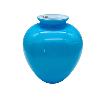 VeArt Vase 1984 in Türkis Weiß Überfang signiert Italien 80er Jahre Dekoration