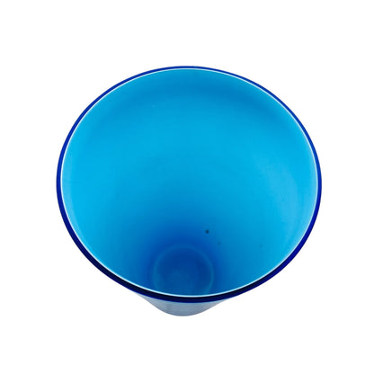 Vintage Bechervase türkis weiß Überfang H 25 cm Dekoration 60er 70er Jahre Deko Glas