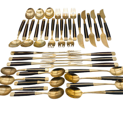 Vintage Besteck Set 6 Personen Bronze Rosenholz Holz Jean Claude Löffel Gabeln Messer