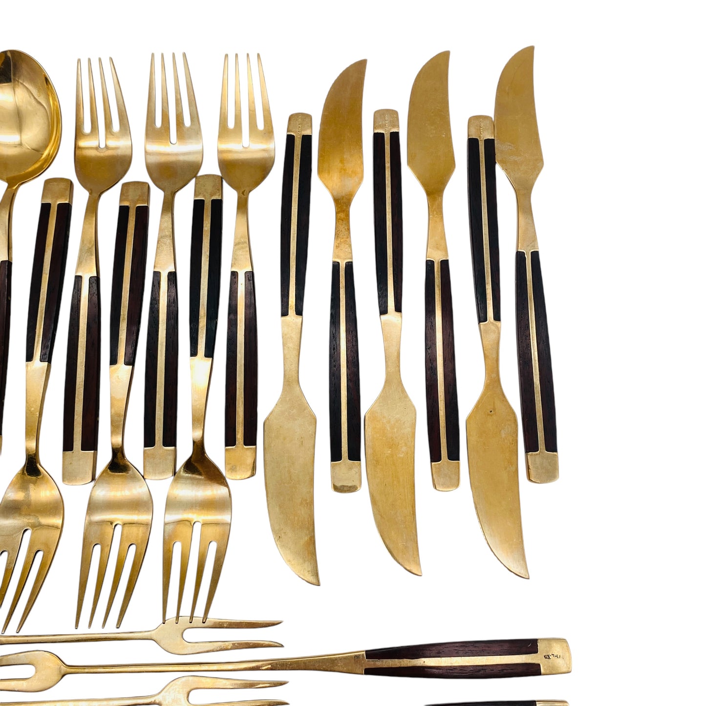 Vintage Besteck Set 6 Personen Bronze Rosenholz Holz Jean Claude Löffel Gabeln Messer