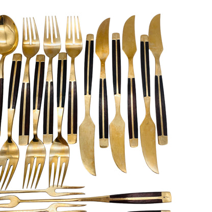 Vintage Besteck Set 6 Personen Bronze Rosenholz Holz Jean Claude Löffel Gabeln Messer