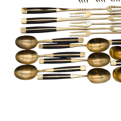 Vintage Besteck Set 6 Personen Bronze Rosenholz Holz Jean Claude Löffel Gabeln Messer