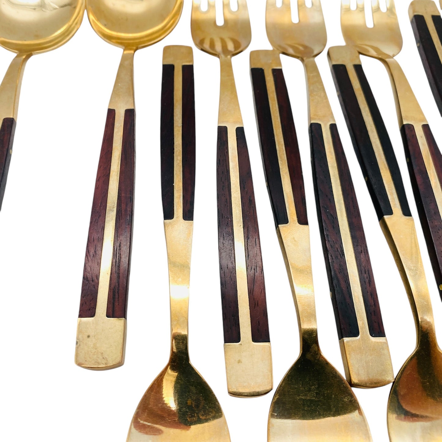 Vintage Besteck Set 6 Personen Bronze Rosenholz Holz Jean Claude Löffel Gabeln Messer