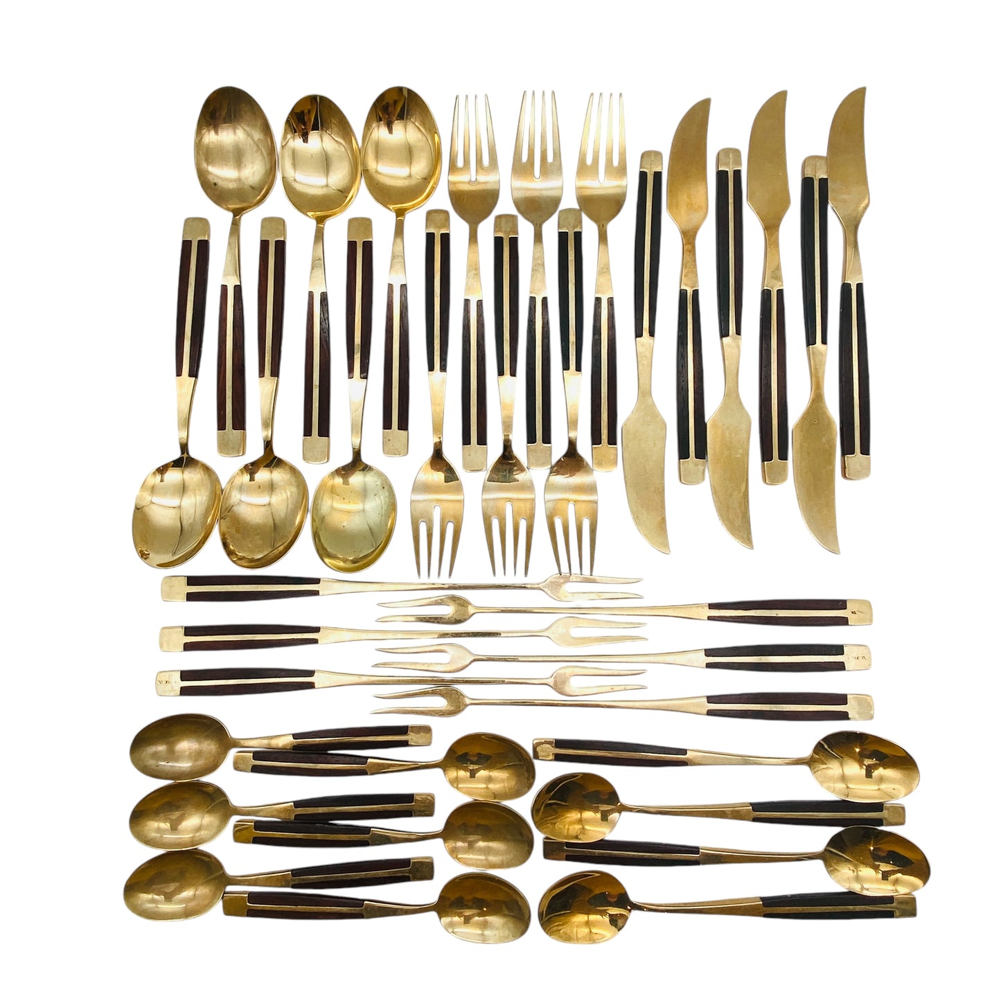 Vintage Besteck Set 6 Personen Bronze Rosenholz Holz Jean Claude Löffel Gabeln Messer