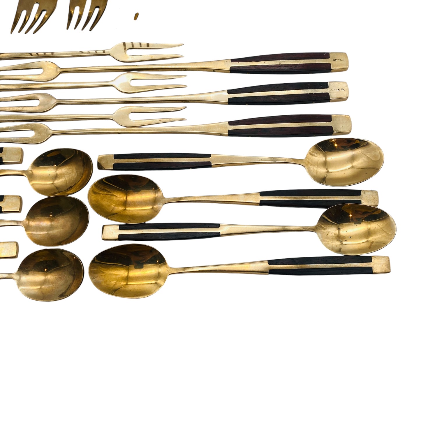 Vintage Besteck Set 6 Personen Bronze Rosenholz Holz Jean Claude Löffel Gabeln Messer