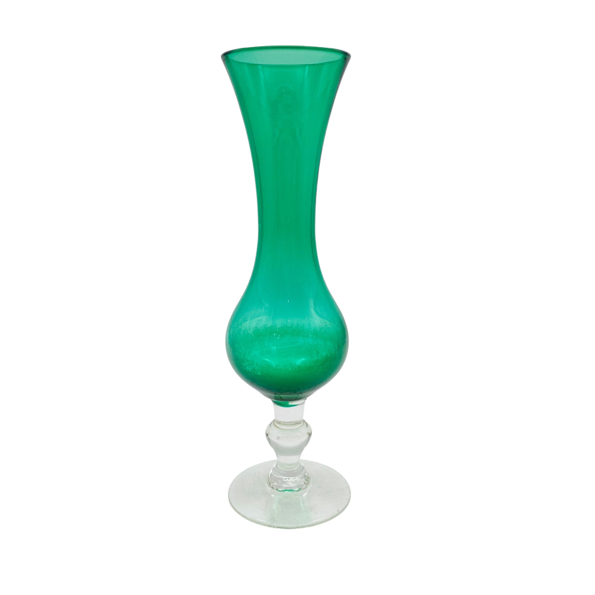 Vintage Blumenvase Stengelvase transparent grün Moosgrün 60er 70er Jahre Deko
