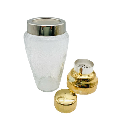 Vintage Cocktailshaker transparent gold silber Craquelé Glas 60er 70er Jahre Hausbar Shaker
