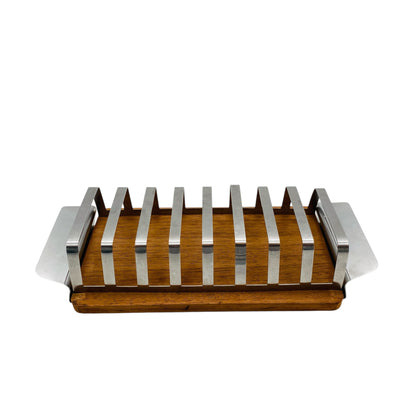 Vintage Dekoration für Briefe Postkarten Schreibtisch aus Holz und Edelstahl 60er 70er Jahre Toasthalter