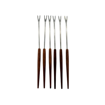 Vintage Fonduegabeln Holz Edelstahl 6er Set Gabeln Käsefondue