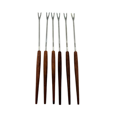 Vintage Fonduegabeln Holz Edelstahl 6er Set Gabeln Käsefondue