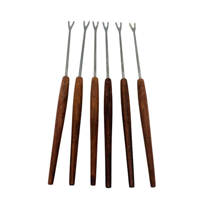 Vintage Fonduegabeln Holz Edelstahl 6er Set Gabeln Käsefondue
