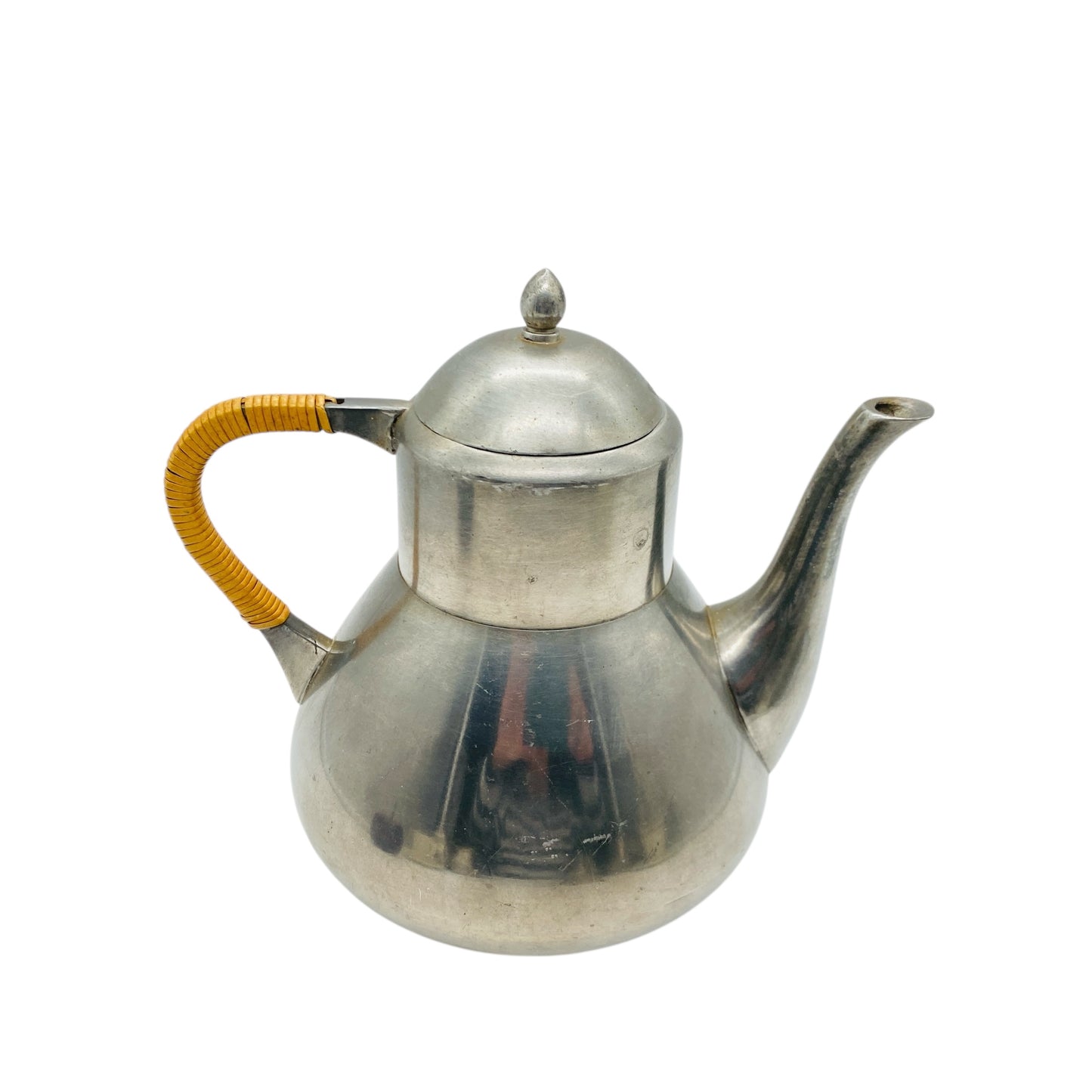 Vintage Kanne aus Zinn mit Bastgriff 50er 60er Jahre Teekanne / Kaffeekanne Dekoration