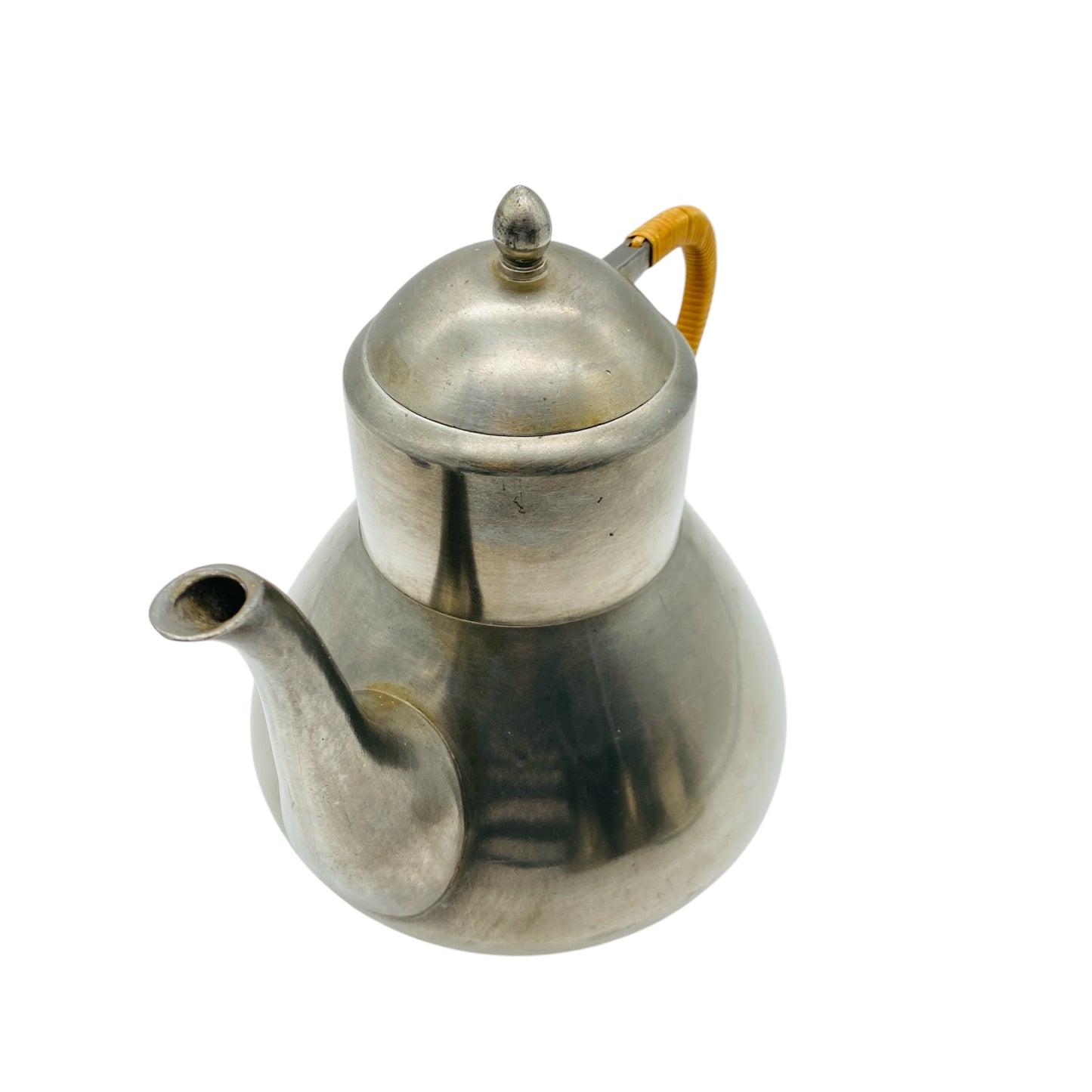 Vintage Kanne aus Zinn mit Bastgriff 50er 60er Jahre Teekanne / Kaffeekanne Dekoration