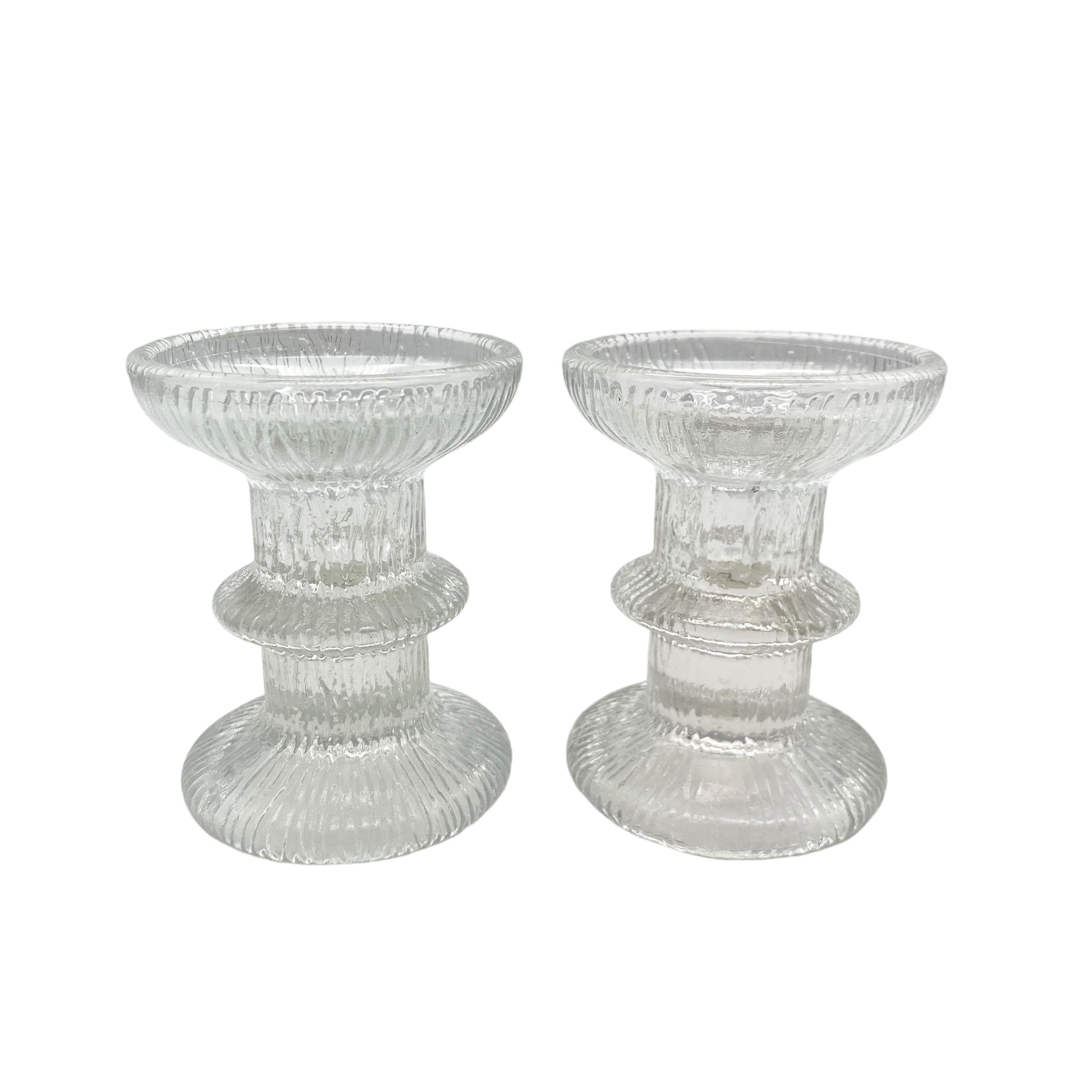 Vintage Kerzenständer Paar transparent Strukturdekor 60er 70er Dekoration Glas