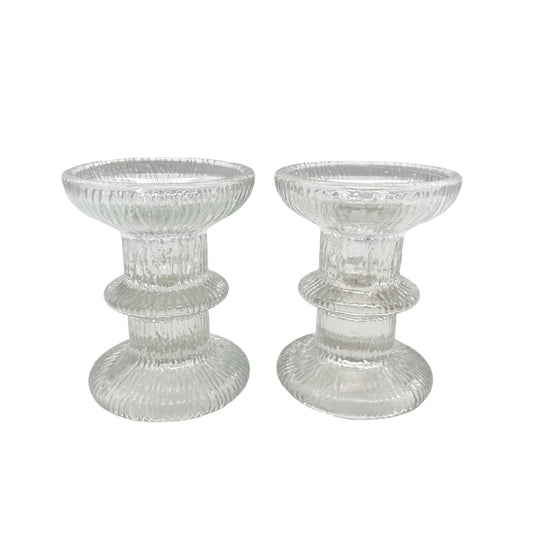 Vintage Kerzenständer Paar transparent Strukturdekor 60er 70er Dekoration Glas