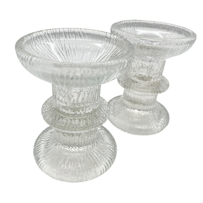 Vintage Kerzenständer Paar transparent Strukturdekor 60er 70er Dekoration Glas