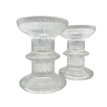 Vintage Kerzenständer Paar transparent Strukturdekor 60er 70er Dekoration Glas