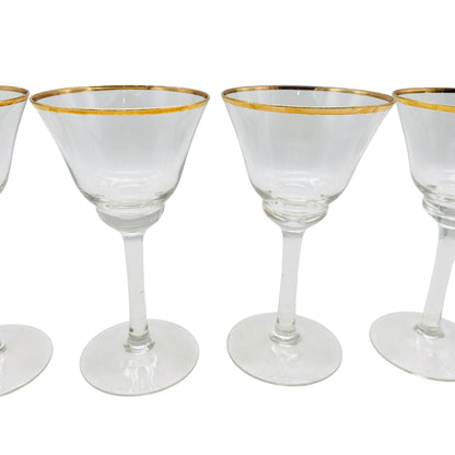 Vintage Likörgläser 4er Set Goldrand transparent Gläser Glas 60er 70er 12,2 cm