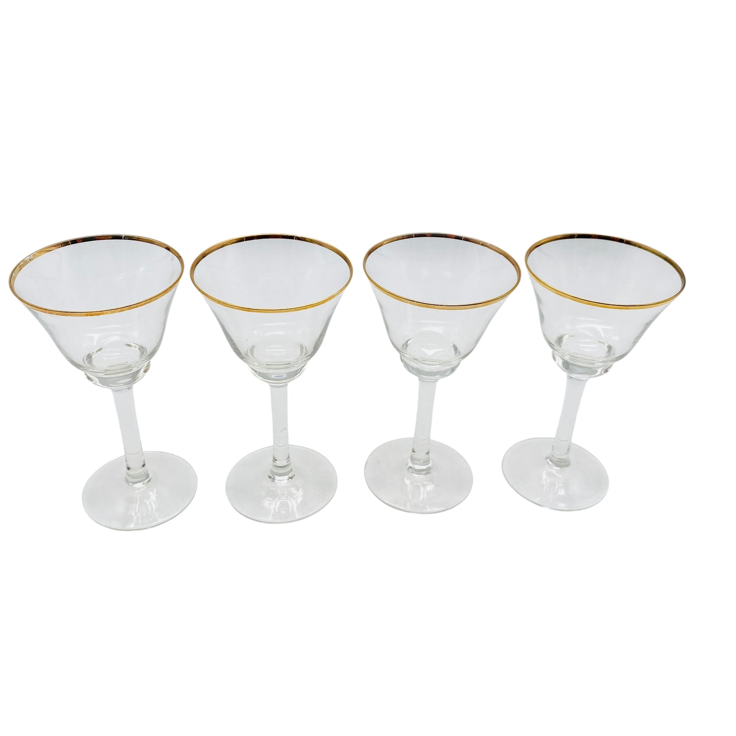 Vintage Likörgläser 4er Set Goldrand transparent Gläser Glas 60er 70er 12,2 cm