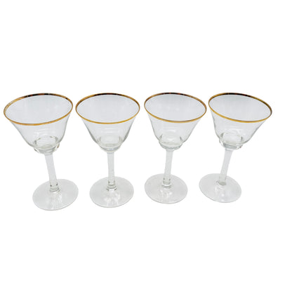 Vintage Likörgläser 4er Set Goldrand transparent Gläser Glas 60er 70er 12,2 cm