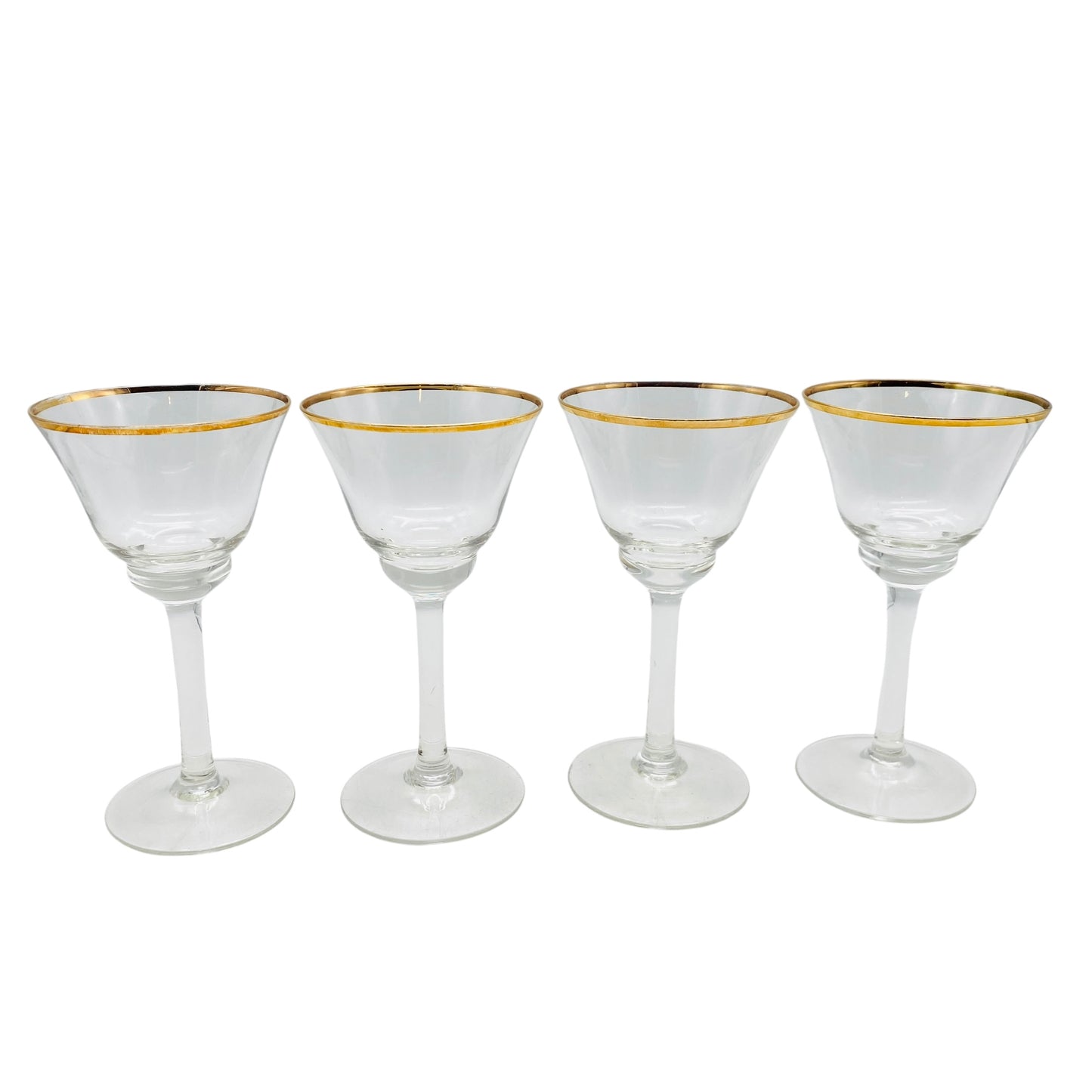 Vintage Likörgläser 4er Set Goldrand transparent Gläser Glas 60er 70er 12,2 cm