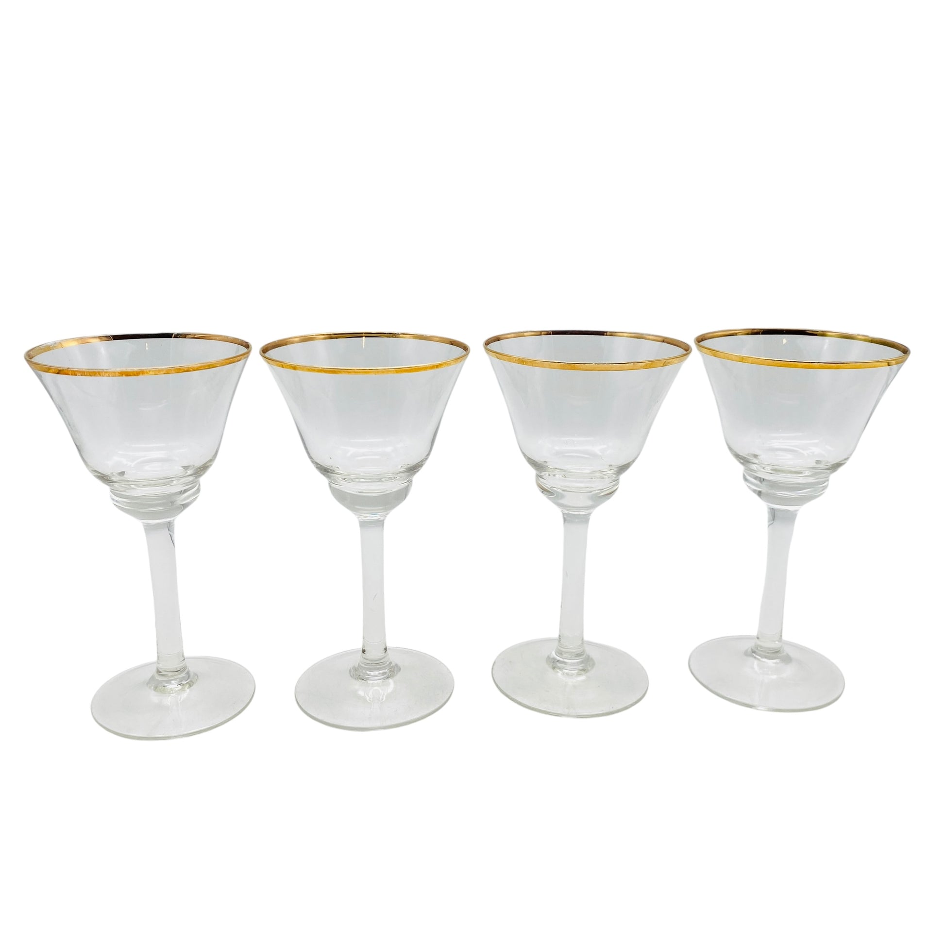 Vintage Likörgläser 4er Set Goldrand transparent Gläser Glas 60er 70er 12,2 cm
