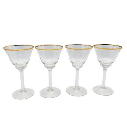Vintage Likörgläser 4er Set Goldrand transparent Gläser Glas 60er 70er 12,2 cm
